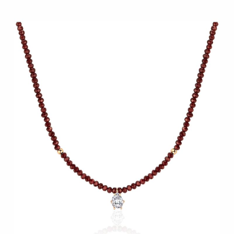 Колье из красного золота 585 пробы с фианитом и хрусталем 01Л212203-1