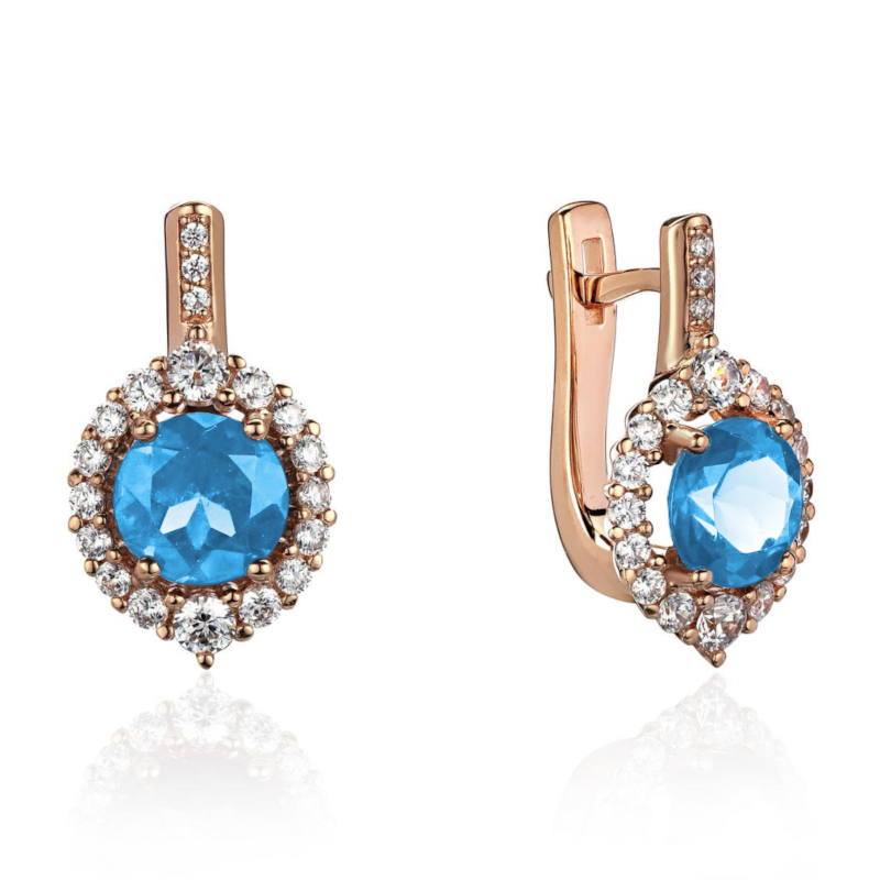 Серьги из красного золота 585 пробы с топазами и фианитами 01С3115431-1