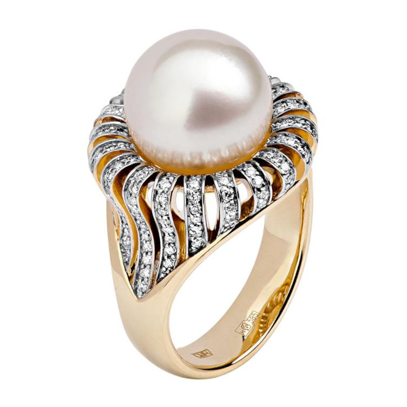 Кольцо из желтого золота 585 пробы с жемчугом и бриллиантами 01К6310089-3 Кольцо из желтого золота 585 пробы с жемчугом и бриллиантами 01К6310089-3