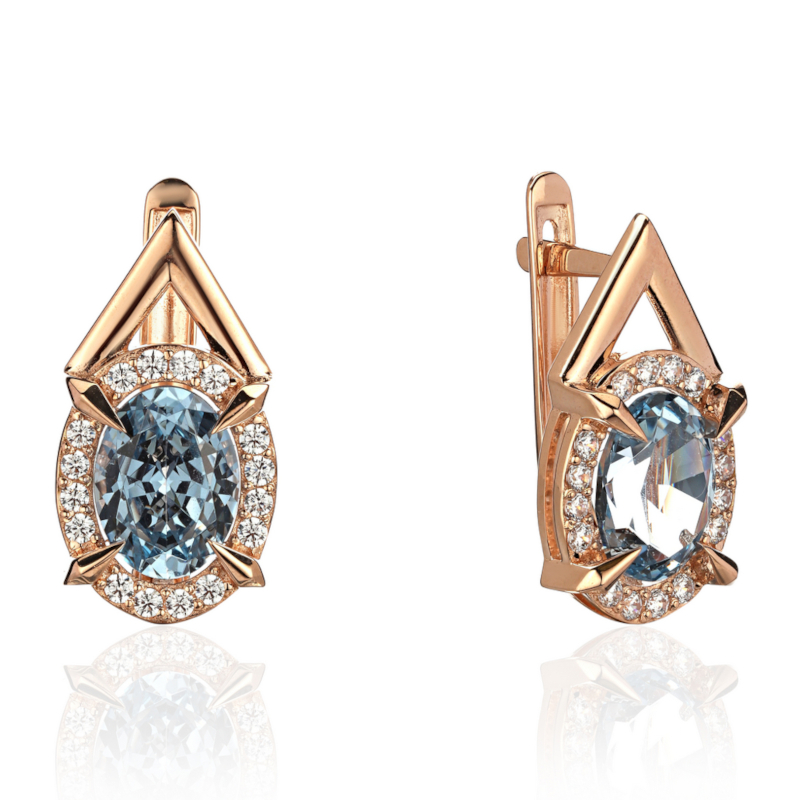 Серьги из красного золота 585 пробы с фианитами и шпинелью 01С2115423-1