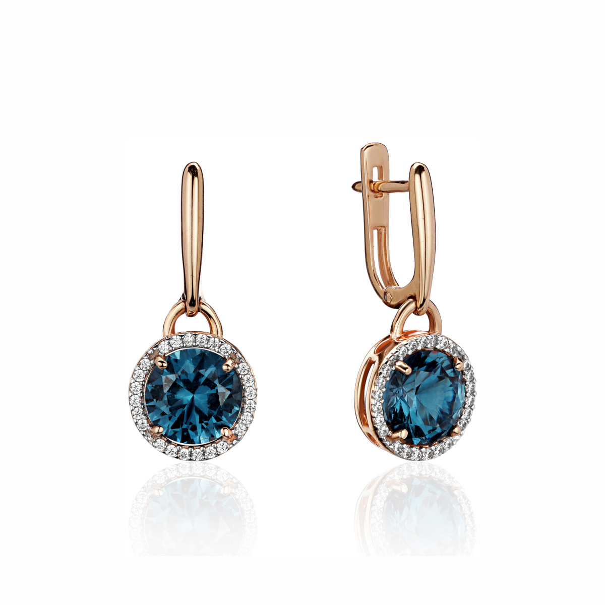 Серьги из красного золота 585 пробы с наноситал топазом и фианитами 01С2116435-2