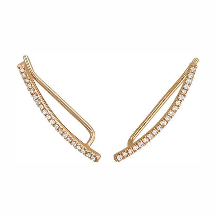 Серьги каффы без прокола из красного золота 585 пробы с фианитами 01С117300