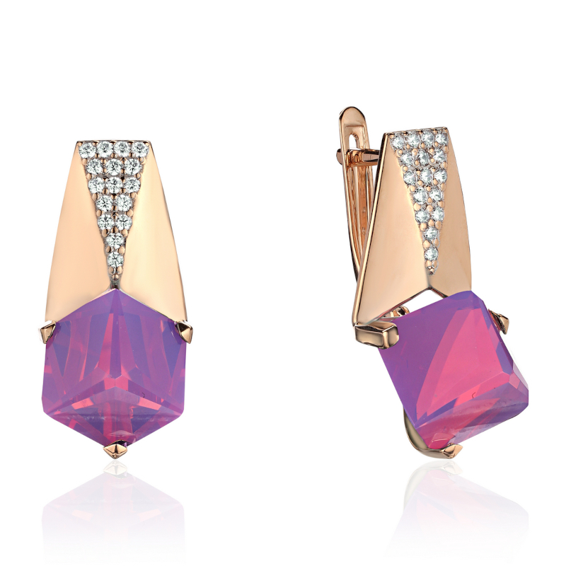 Серьги из красного золота 585 пробы с наноситал опалом и фианитами 01С2115257-6