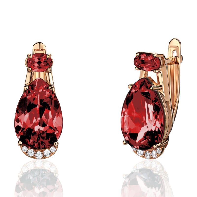 Серьги из красного золота 585 пробы с гранатом и фианитами 01С3115594-3