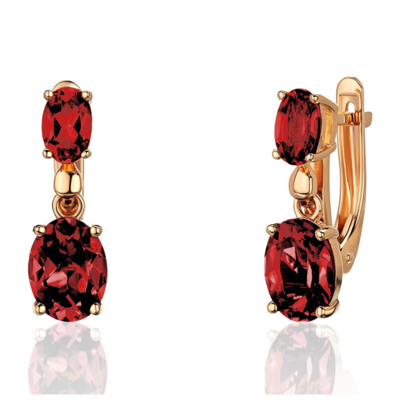 Серьги из красного золота 585 пробы с гранатами 01С3115381-2