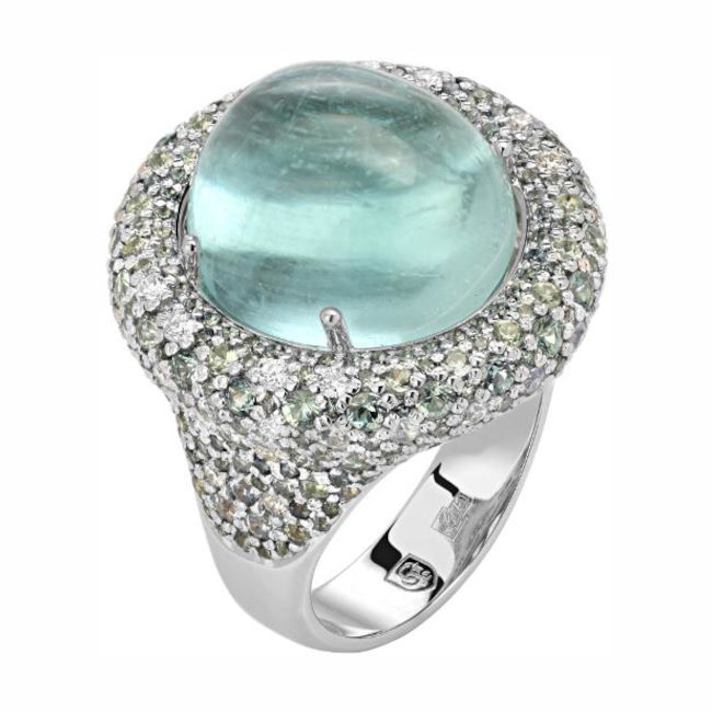 Кольцо из белого золота 750 пробы с сапфирами и бриллиантами 01К6712900-6