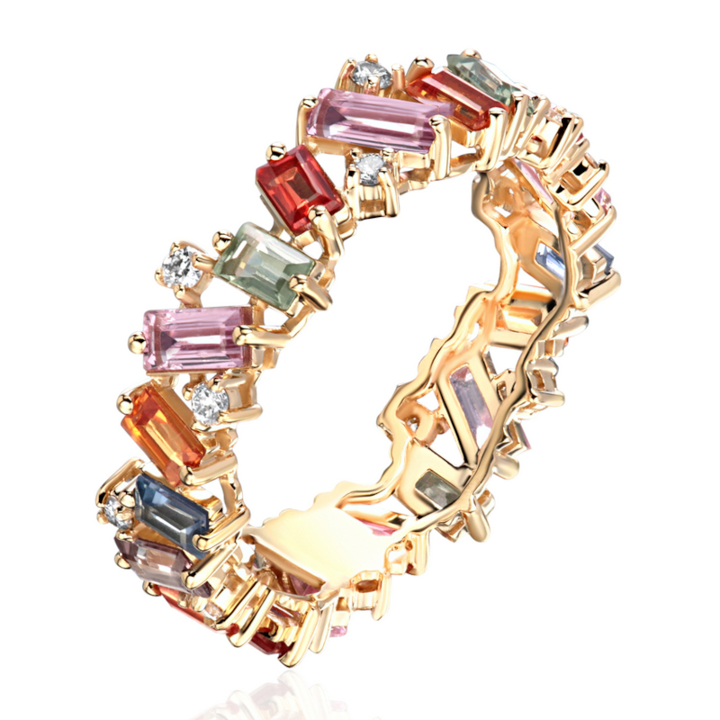 Кольцо из желтого золота 585 пробы с сапфирами и бриллиантами 01К6315501-1