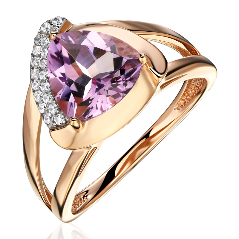 Кольцо из красного золота 585 пробы с аметистом и фианитами 01К3115511Р-2