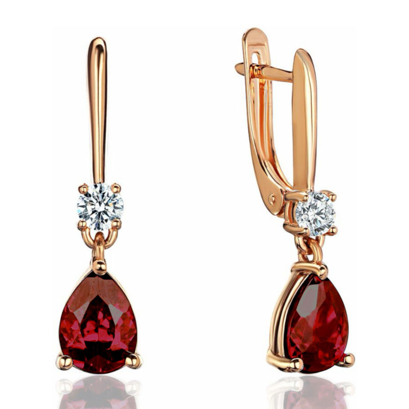 Серьги из красного золота 585 пробы с гранатами и фианитами 01С3115337-3