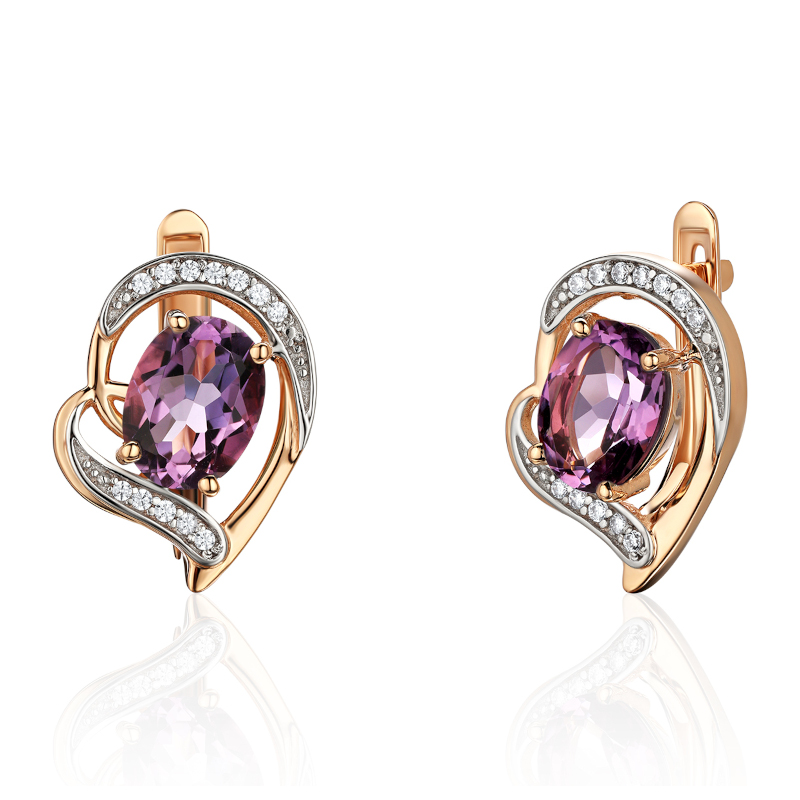 Серьги из красного золота 585 пробы с аметистами и фианитами 01С3115510Р-2