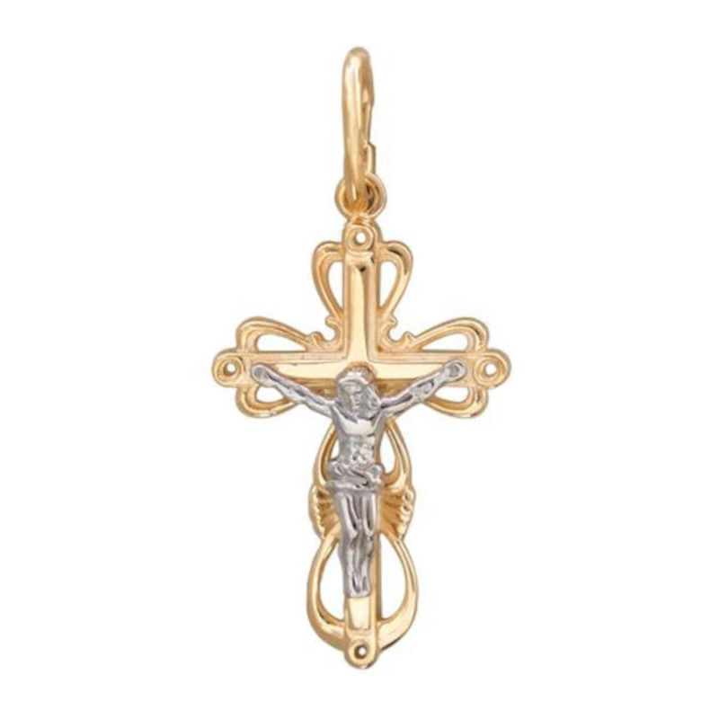 Крест нательный из двух цветов золота 585 пробы без вставок 01Р060747