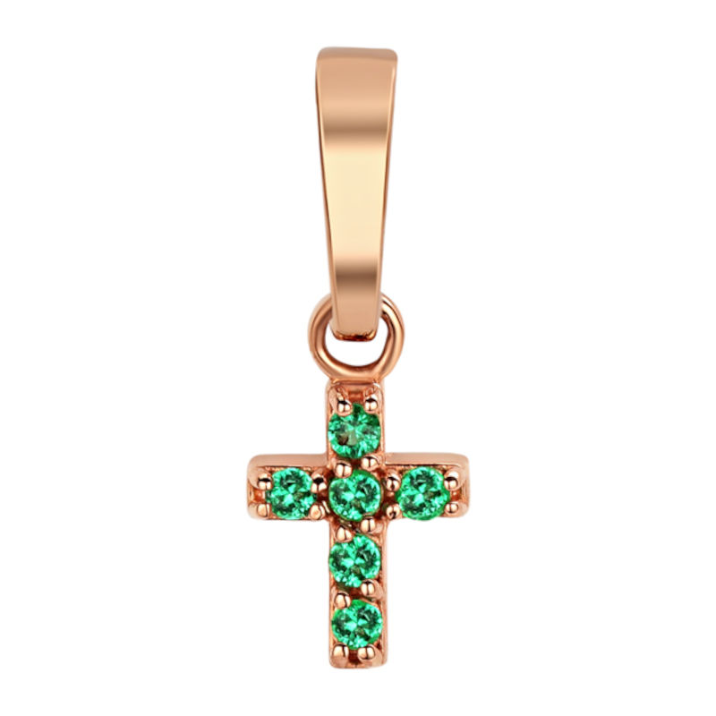 Подвеска "Крест" из красного золота 585 пробы с изумрудами 01Р511124-3
