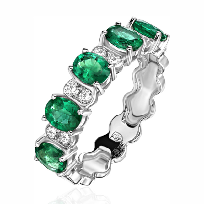 Кольцо из белого золота 585 пробы с изумрудами и бриллиантами 01К6214142-3