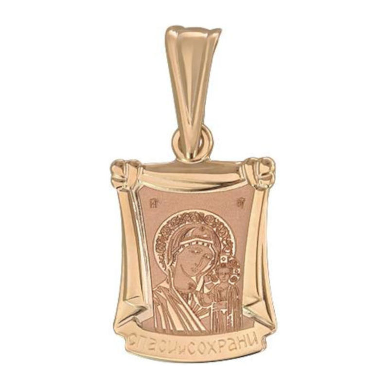 Подвеска Казанской Божией Матери из красного золота 585 пробы без вставок 01П010955