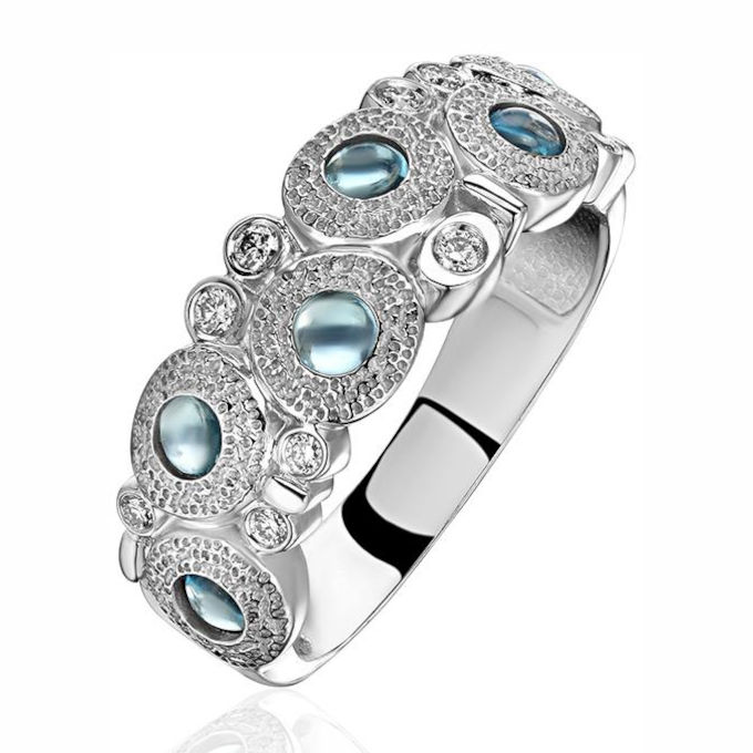 Кольцо из белого золота 585 пробы с топазами и бриллиантами 01К6215206-3