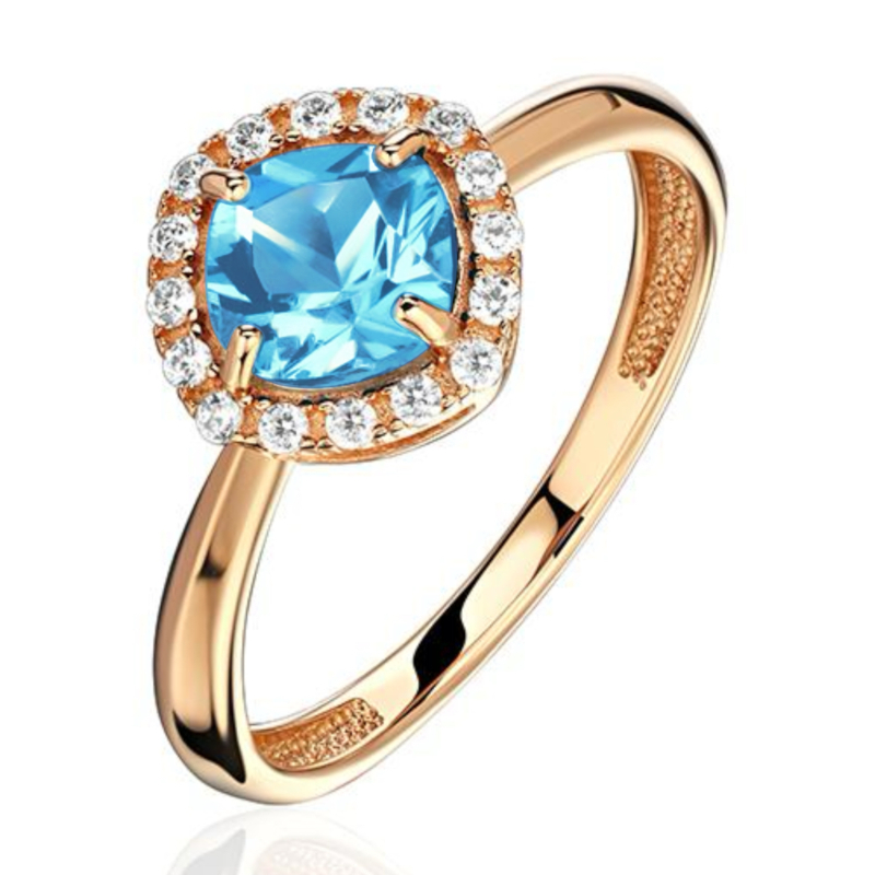 Кольцо из красного золота 585 пробы с топазом и фианитами 01К3115434-1