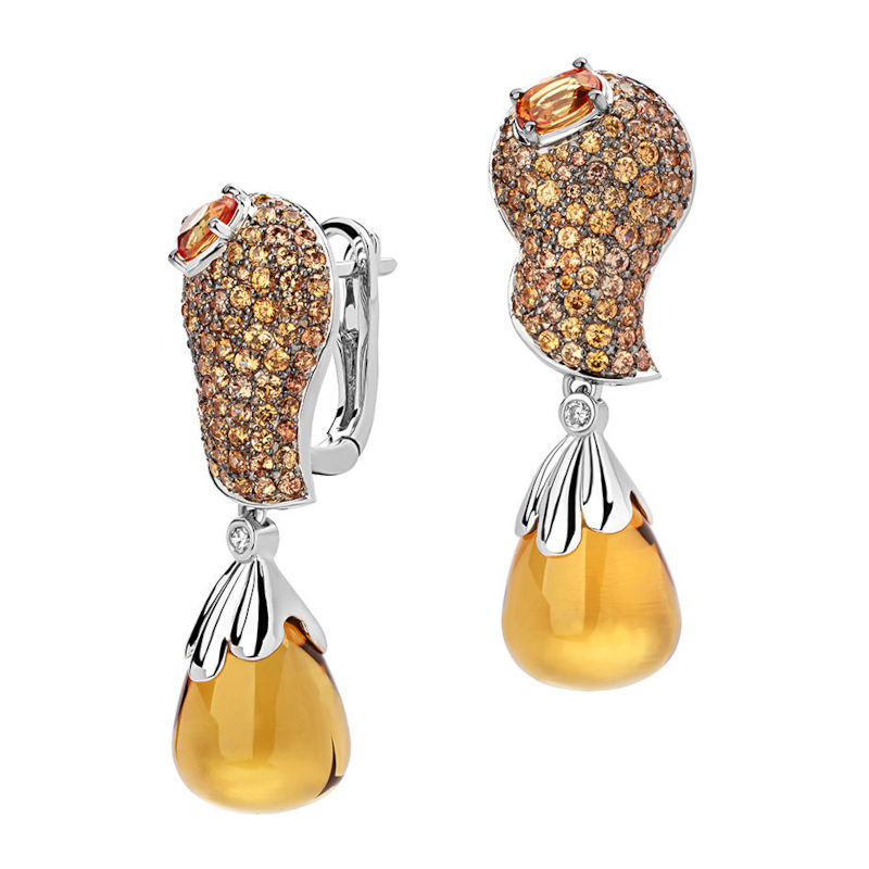 Серьги из белого золота 585 пробы с сапфирами, кварцами, гиацинтами и бриллиантами 01С6213375-5