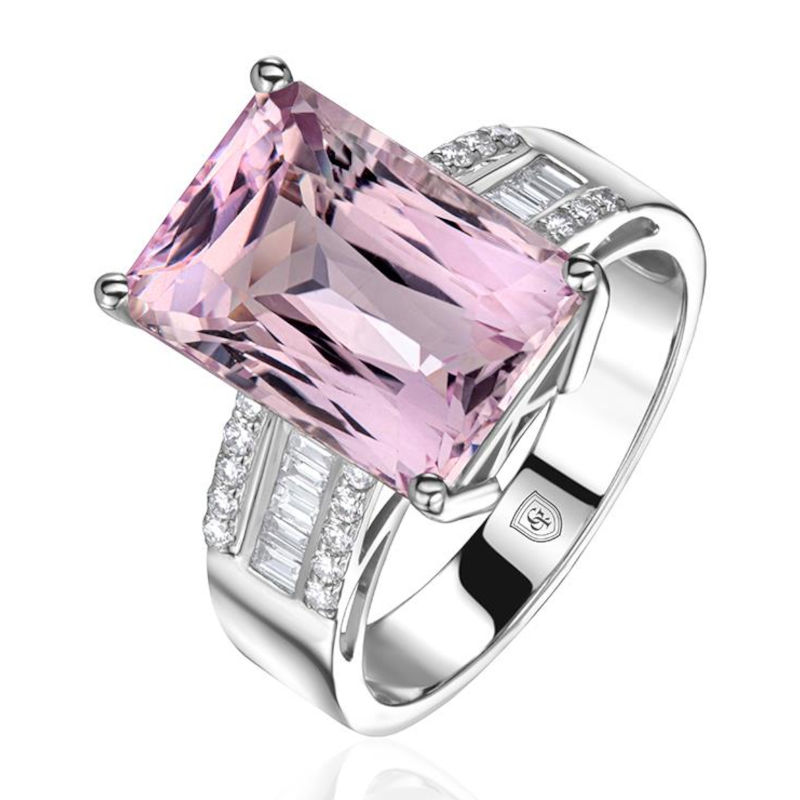 Кольцо из белого золота 585 пробы с кунцитом и бриллиантами 01К6217103-3