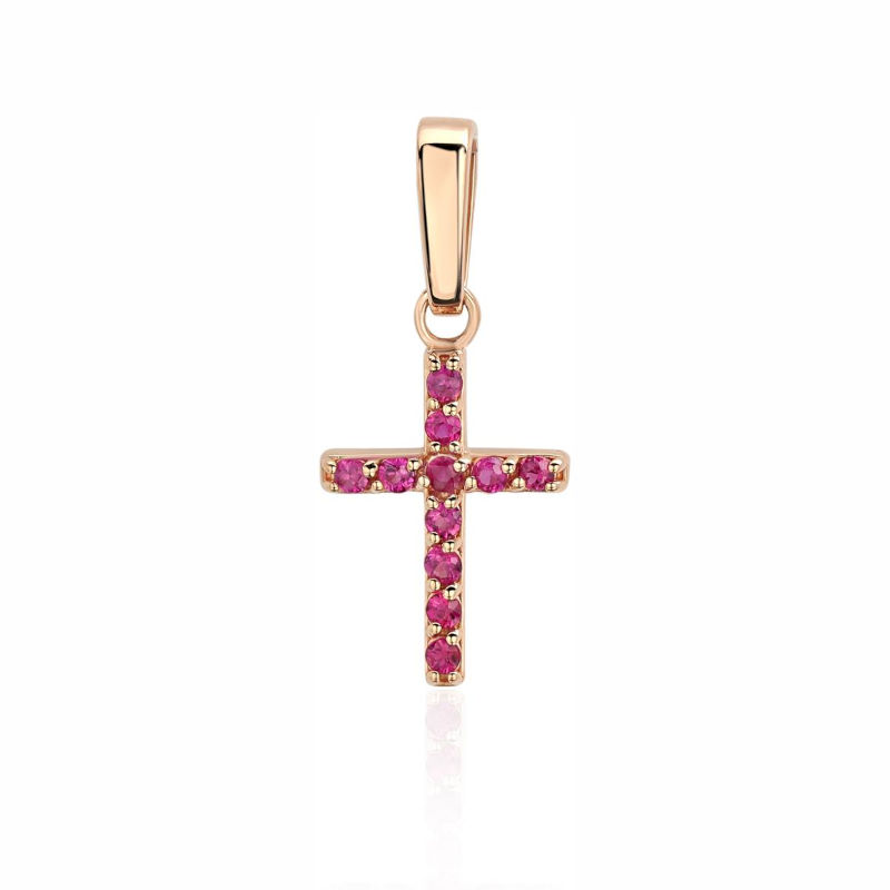 Крест из красного золота 585 пробы с рубинами 01Р511126-2