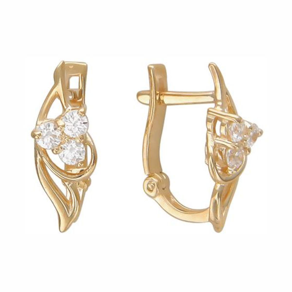 Серьги из красного золота 585 пробы с фианитами 01С114808