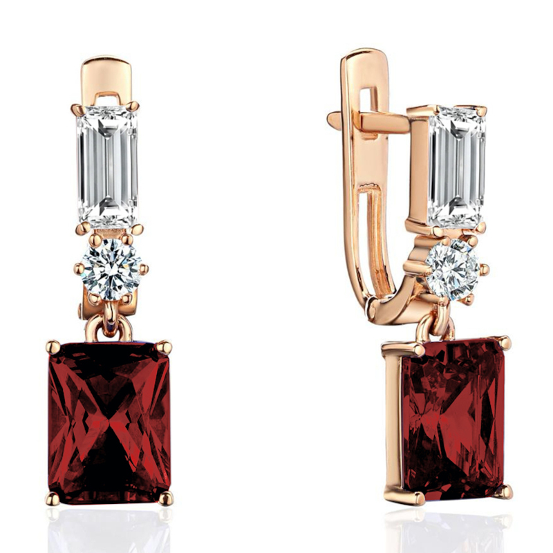 Серьги из красного золота 585 пробы с гранатом и фианитами 01С3115762-8