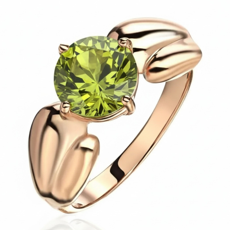 Кольцо из красного золота 585 пробы с хризолитом 01К3116470-6