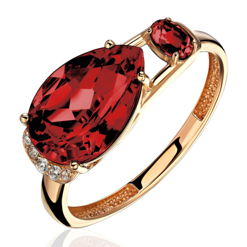 Кольцо из красного золота 585 пробы с гранатом и фианитами 01К3116694-3