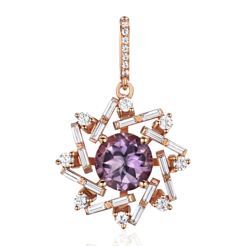 Подвеска из красного золота 585 пробы с аметистом и фианитами 01П3115419-1