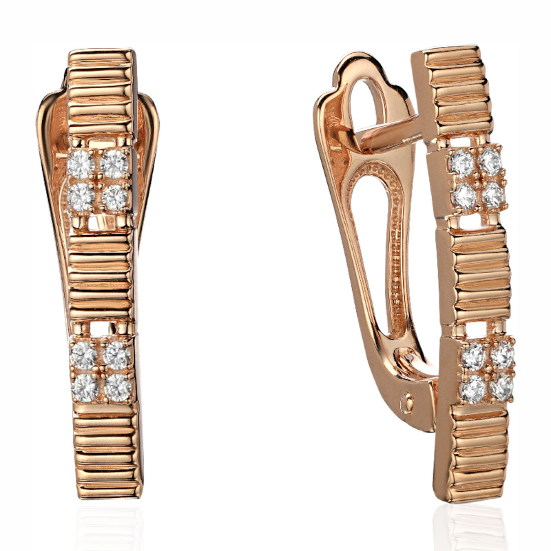 Серьги из красного золота 585 пробы с фианитами 01С1115692Р