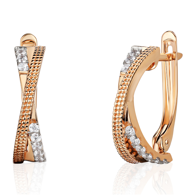 Серьги из красного золота 585 пробы с фианитами 01С1115389Р