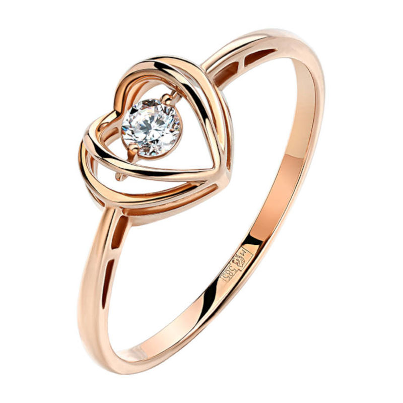 Кольцо из красного золота 585 пробы с фианитом 01К117964