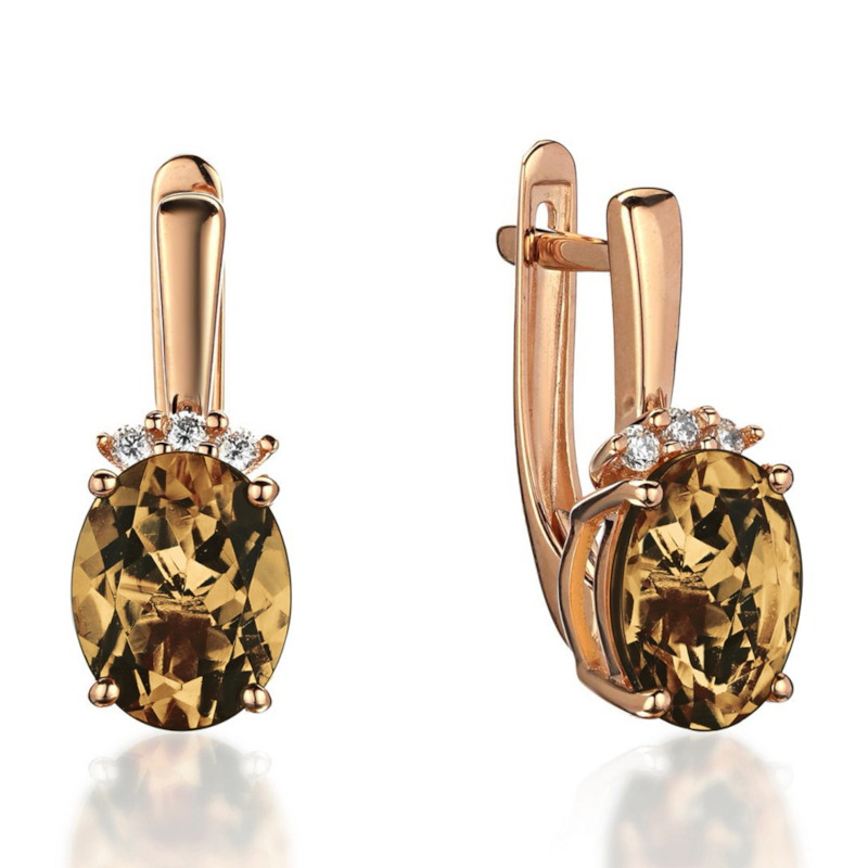 Серьги из красного золота 585 пробы с раух-топазами и фианитами 01С3115470-1