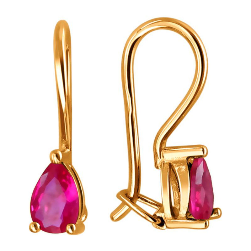 Серьги из красного золота 585 пробы с рубиновым корундом 01С214804-4