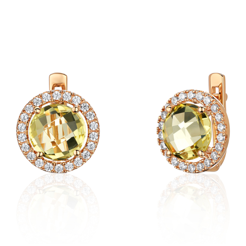 Серьги из красного золота 586 пробы с фианитами и кварцем 01С3115634-2