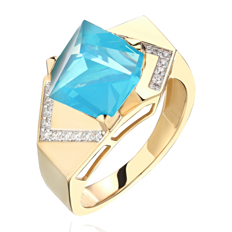 Кольцо из желтого золота 585 пробы с наноситал опалом и фианитами 01К2315259-3