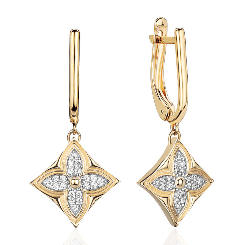 Серьги из желтого золота 585 пробы с фианитами 01С1315577Р