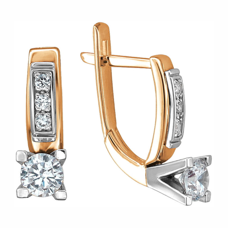 Серьги из комбинированного золота 585 пробы с фианитами 01С1613914