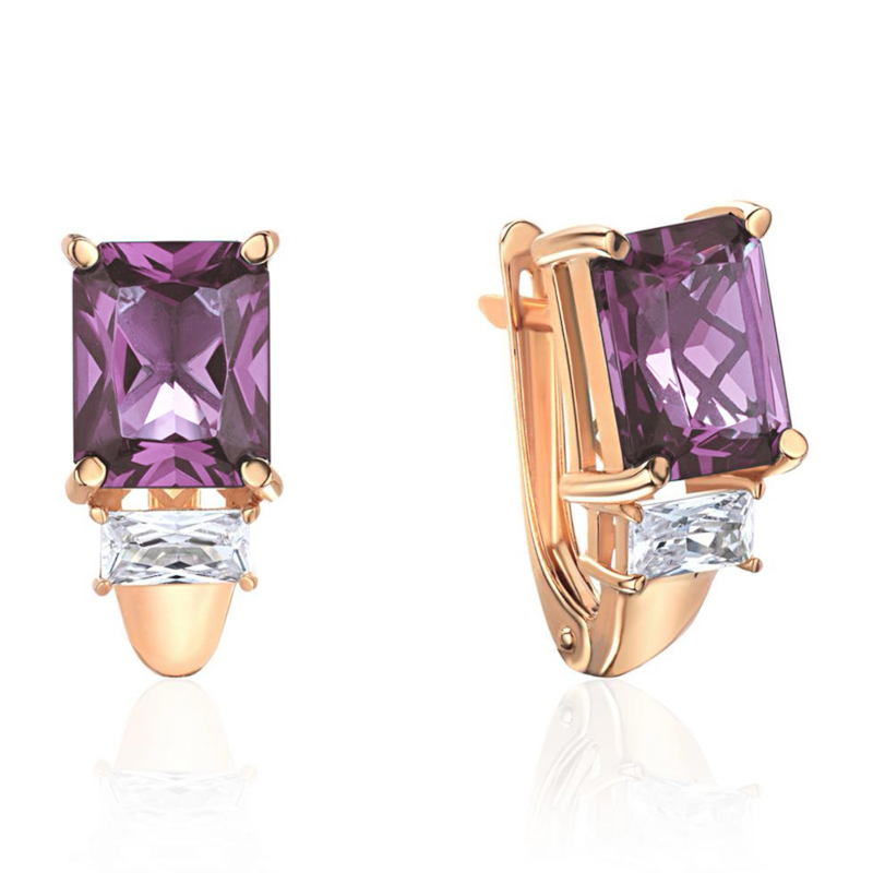 Серьги из красного золота 585 пробы с наносинтал морганитами и фианитами 01С2115763-4