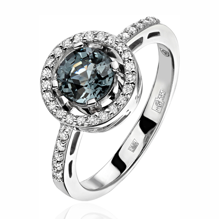 Кольцо из белого золота 585 пробы с бриллиантами и шпинелью 01К6213537-8