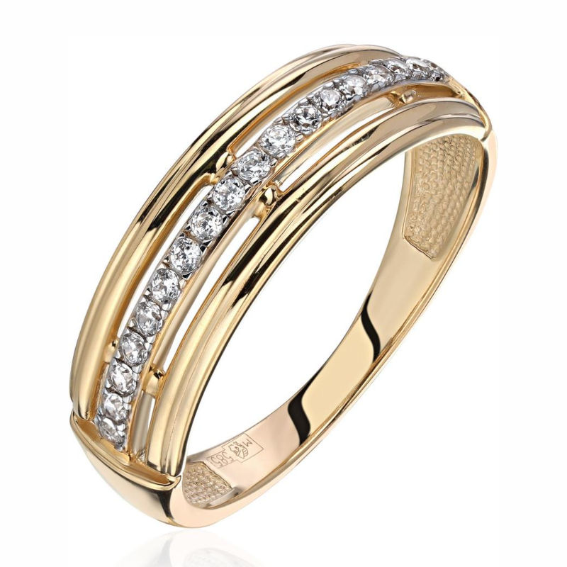 Кольцо из желтого золота 585 пробы c фианитами 01К1315691Р