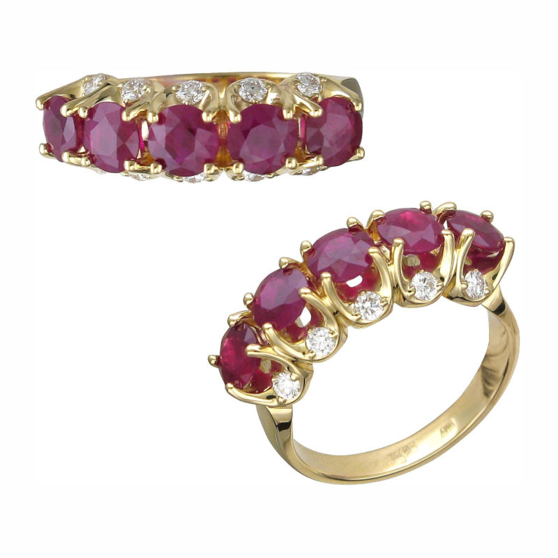 Кольцо из желтого золота 750 пробы с рубинами и бриллиантами 01К6471105-7