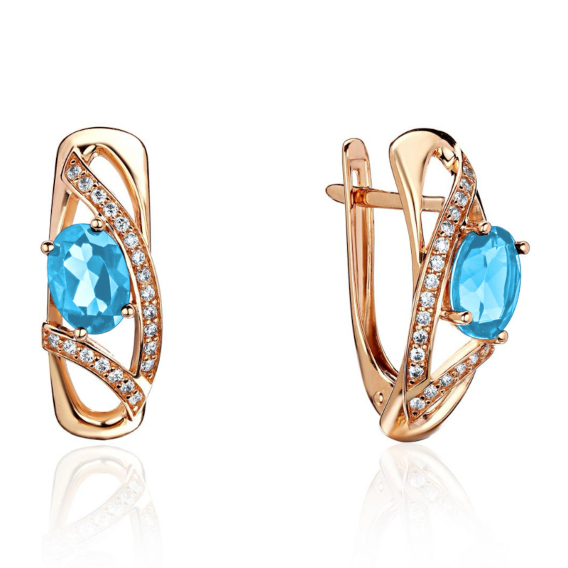 Серьги из красного золота 585 пробы с топазами и фианитами 01С3115351-1