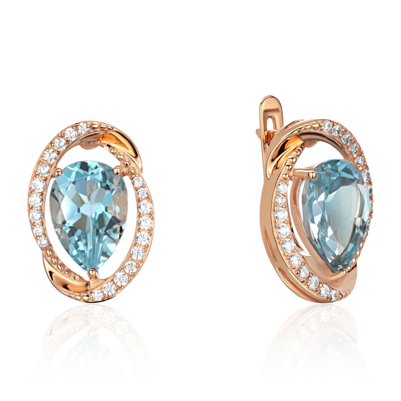 Серьги из красного золота 585 пробы с топазами и фианитами 01С3115529-1