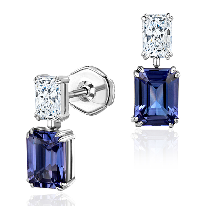 Серьги из белого золота 585 пробы с танзанитом и сапфирами 01С5217250-1