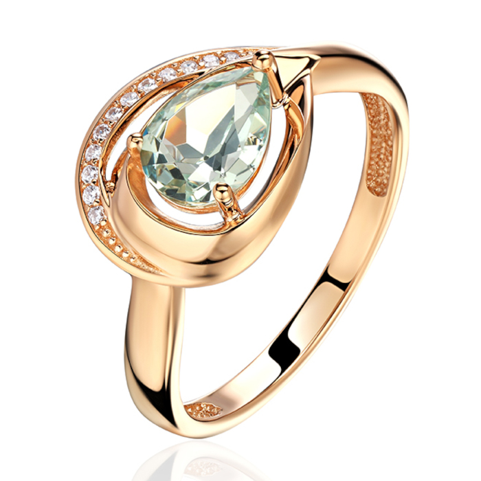 Кольцо из красного золота 585 пробы с наноситал кварцем и фианитами 01К2115348-3