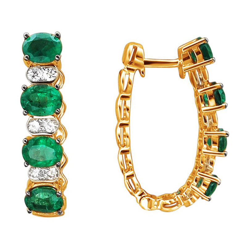 Серьги из красного золота 585 пробы с изумрудами и бриллиантами 01С6114142-3