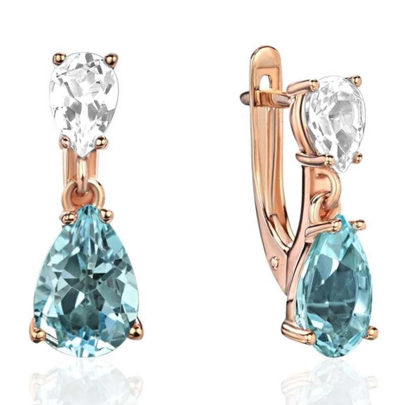 Серьги из красного золота 585 пробы с топазами и фианитами 01С3116482-3