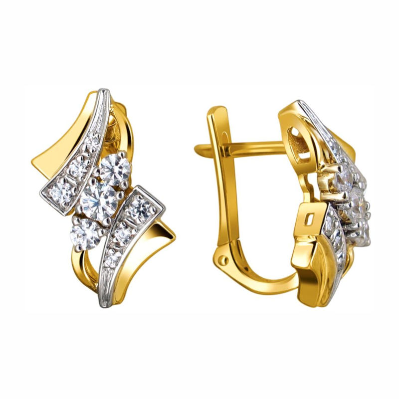 Серьги из комбинированного золота 585 пробы с фианитами 01С1612824Ж