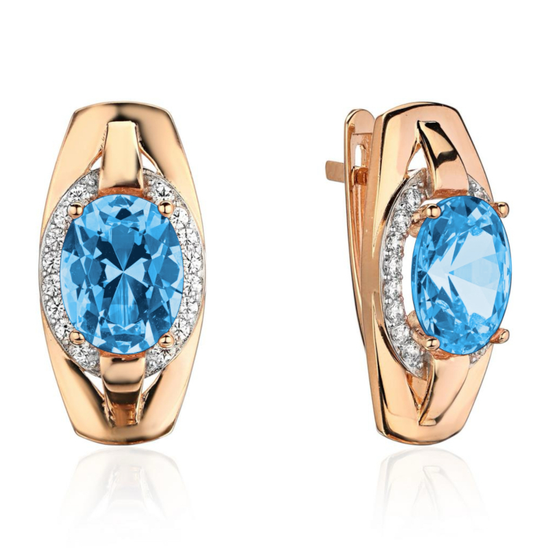 Серьги из красного золота 585 пробы с топазами и фианитами 01С3116571Р-2