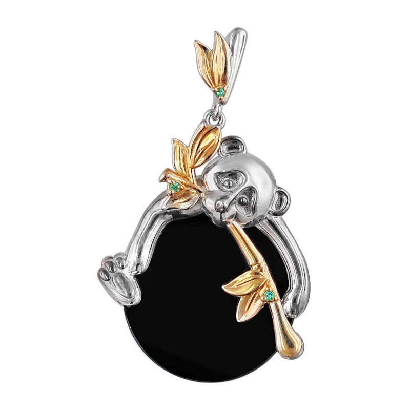 Подвеска из золоченого серебра 925 пробы с агатом и изумрудом 01П452444АЧ